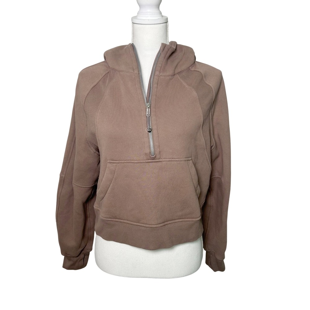 Lululemon Women Scuba Oversized Half-Zip Crop Hoodie Taupe Brown XS/S